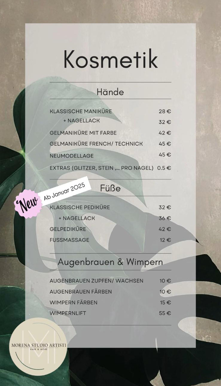 Preisliste Kosmetik